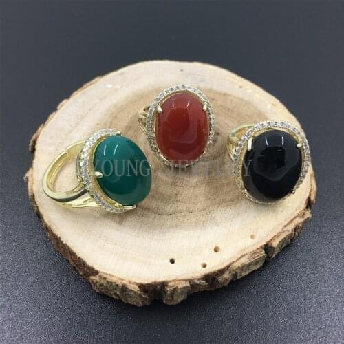 MY0983 Polished Multi Coloor Agates Pave Zirconia Rings,Gold Color Bezel O Rings for women