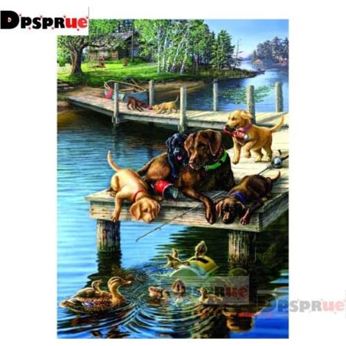 Dpsprue Full Square/Round Diamond Painting Kit Cross Stitch Lake Dog Diamond 3D Embroidery DIY 5D Moasic Gift DP510