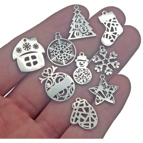 2020 New Stainless Steel Christmas Series Tree House Snowman Gloves Pendant Charms Fit Necklace Bracelet DIY Women Jewelry Gifts