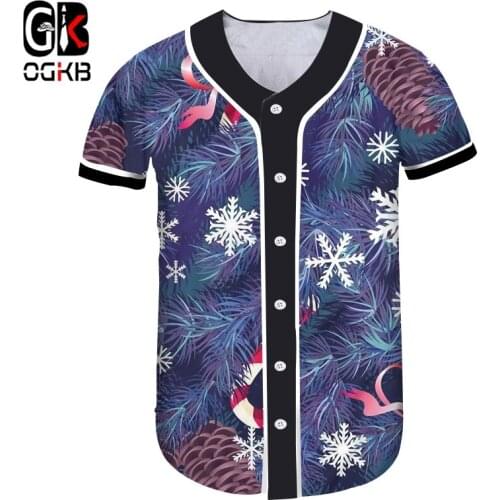 OGKB Lady Personality Large Size Christmas Baseball Shirt 3D Printed Santa Claus And Snowflake Sports Polyester Tshirt 6XL