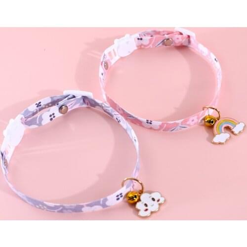 Pet Collar Cat Dog Necklace Print White Cloud Rainbow Bell Hang Ornament Adjustable Safety Buckle Neck Strap Party Daily Wear