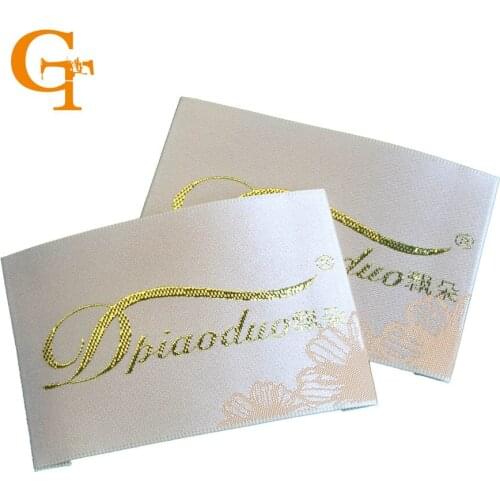 Custom clothing satin damask woven labels,customized logo brand name luxuary garment label tag,top grade clothes main labels