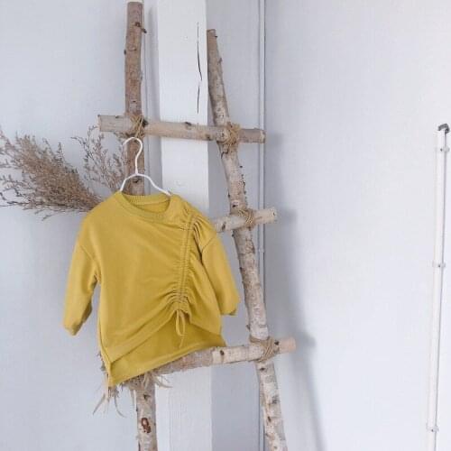 Toddler Girls Shirts Fashion Korean Drawstring Long Sleeve Tops For Girls Kids Clothing Autumn Cotton Baby Girls Shirts Tee 2019