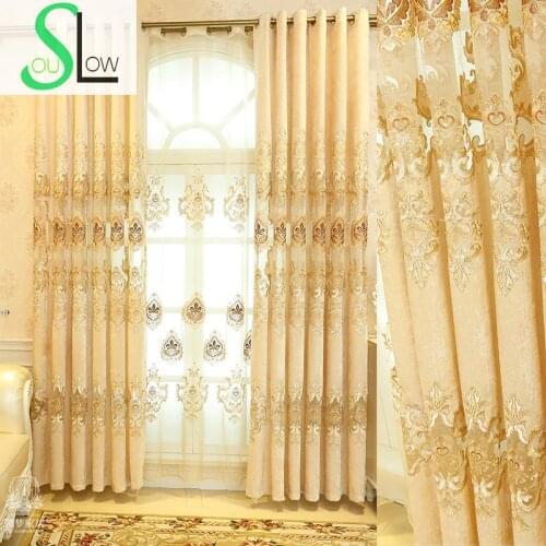 Slow Soul Beige Modern European Chenille Luxury Curtains Curtain Embroidered Europe For Living Room Kitchen Bedroom And Tulle