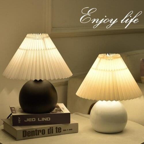 Cross Border Nordic Table Lamp Simple Modern Warm Retro Korean Pleated Decorative Bedside Led Desk Lamp