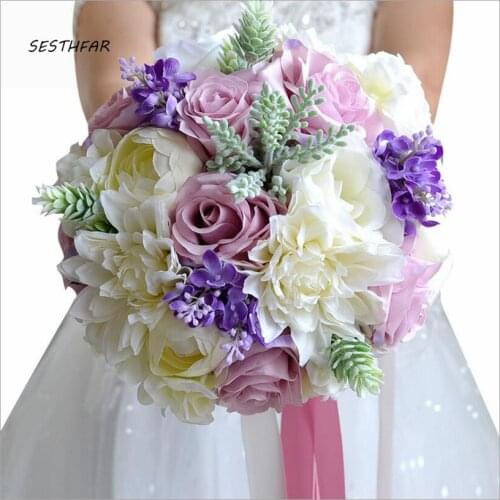 Bridesmaid Bridal Bouquets Wedding flowers Royal artificial Rose Wedding Bouquet Accessories SPH061
