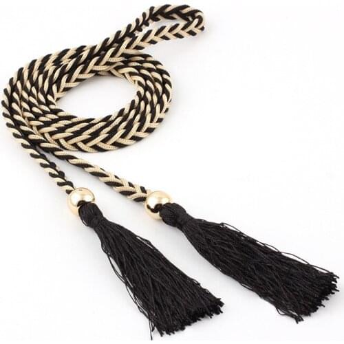 Women Belt Bohemian ladies fashion Thin Weaving Waist Chain Braided Hemp Rope small waist Belt For Dress decorative Accessories