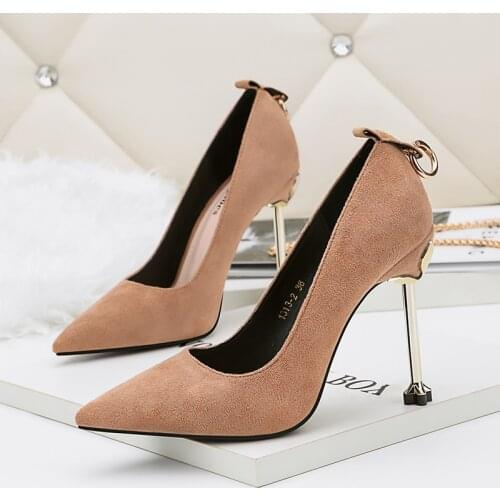 Woman Extreme 10.5CM High Heel Pumps Female Flock Velvet Pointed Toe Hakken Fetish Metal Heels Ladies Footwear Scarpins Shoes