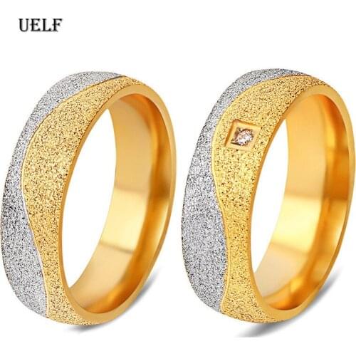 Uelf Classic Wedding Rings for Women Men Gold Color Stainless Steel Couple Band Anniversary Personalized Name Lovers Gift