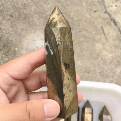 MOKAGY Large Natural Yellow Crystal Quartz Stone Wand Pyrite Point Ornaments 100MM-110MM 1pc