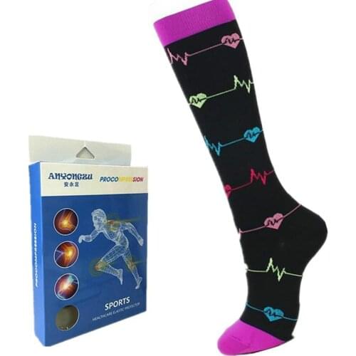 ANYONGZU Explosion Models Sold Electrocardiogram Pattern Knee-high Socks Professional Medical Leg Guard Compression Socks