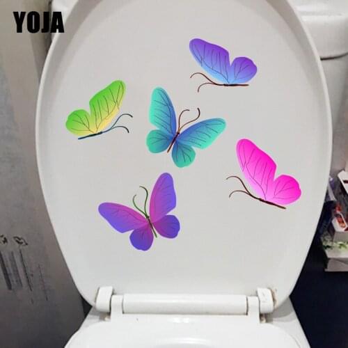 YOJA 21.4X19.5CM Cute Colorful Flower Butterfly Home Wall Sticker Bedroom Decor Creative Toilet Seat Decal T1-2296
