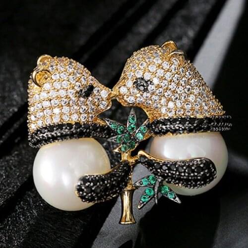 Zlxgirl jewelry high quality pave cubic zircon china bear animal brooches jewelry for men couple gifts pearl hijab scarf pins