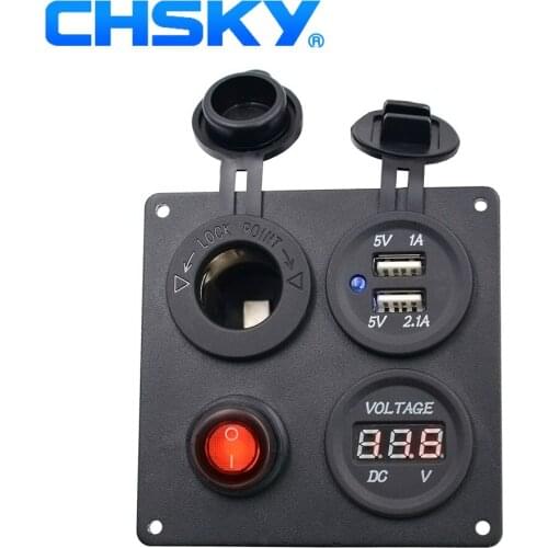 CHSKY Dual USB 5V 3.1A Motorcycle Car Charger Power Adapter Voltmeter & Switch & Car Cigarette Lighter Socket (Not LED Light)