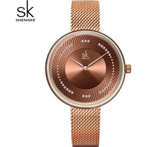 Shengke Women Watches Top Brand Luxury Stainless Steel Strap Wristwatch for Women Rose Clock Stylish Quartz Ladies Watch