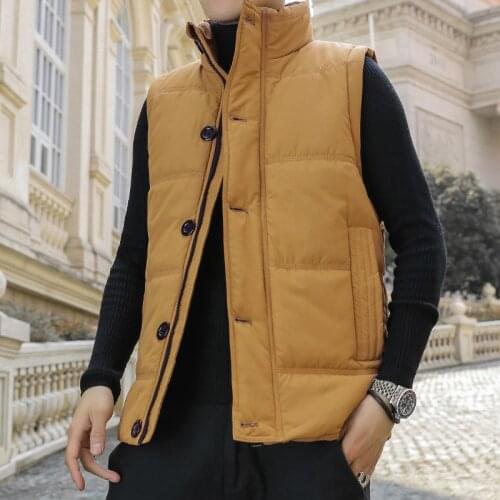 Vest Men Winter Sleeveless Jacket Men Down Vest Mens Warm Thick Coats Male Work Waistcoat Young Pocket Mens Khkai Black Coat