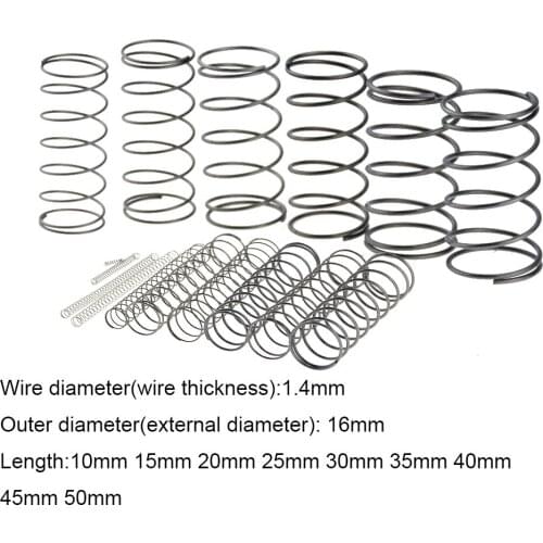 10PCS 1.4*16*10-50mm Spring Steel Small Compression Release Mechanical Return Spring Pressure Spring OD 16mm 1.4x16x10-50mm