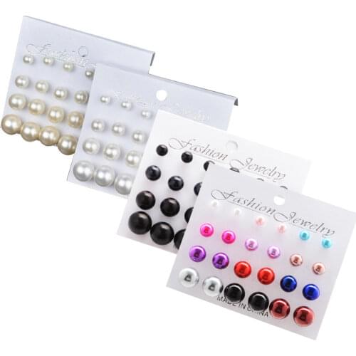 12Pairs/Set Simulated Pearl Stud Earrings Set Fashion Women Jewelry White / Black Pearls Ear Studs