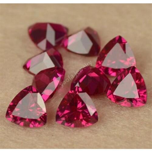 3x3mm~10x10mm Trillion Shape Brilliant Cut 5# Red Rose Color Rubys Hardness 9 Loose Synthetic Gems Corundum Stone For Jewelry