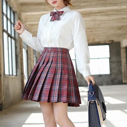 60% Dropshipping!! Pleated Mini Skirt Light Weight Elastic 3 Colors High Waist Plaid Print Uniform For Holiday