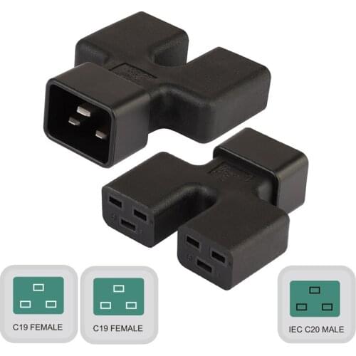 C20-2*C19 Two In One IEC320 C20 TO 2*IEC 320 C19 AC Power Adapter RConnector Converter Male To Female Socket Conversion Plug