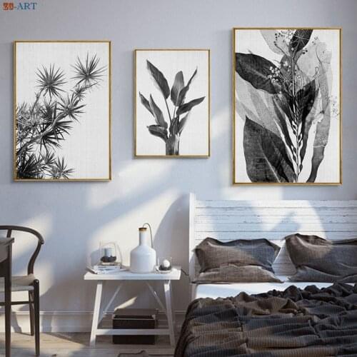 Botanical Print Black and White Wall Art Abstract Plant Canvas Painting Modern Minimalist Pictures Large Poster Unframed