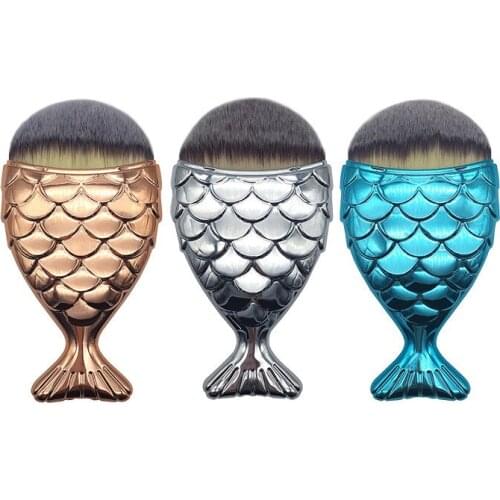 Color Foundation Brush Makeup Brush Mermaid Fish Tail Makeup Brush Fish Shaped Single Brush with Lid