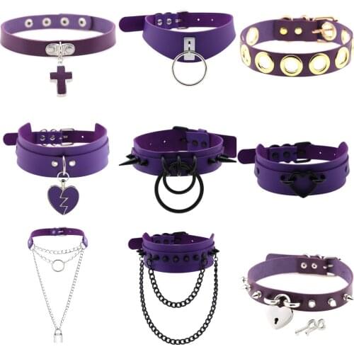 Goth PU leather bondage sexy collar nightclub black silver color chains heart choker punk necklace neck collar gothic jewelry