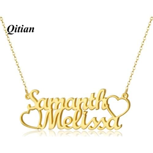 Personalized Double Name Necklace For Women18K gold plated Stainless Steel Customized Name Nameplate Jewelry Wedding Gift Women
