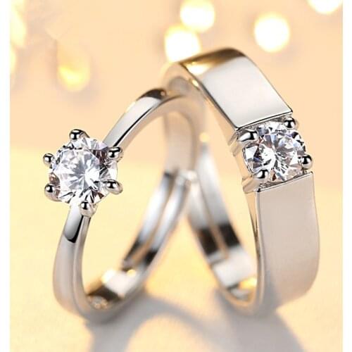 Beiver Classic Crystal CZ Stone Wedding Engagement Rings for Couples Rhodium Plated Adjustable Rings for Women Jewelry Rings