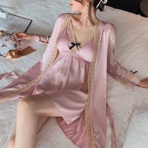 Pink Bride Bridesmaid Wedding Robe Set Women Sleepwear Nightgown Casual Loose Home Clothes Female Silky Satin Intimate Lingerie