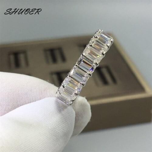 18K White Gold Full Circle Emerald Cut Pass Diamond Tester 6.3 Carat D Color Moissanite Engagement Ring for Party Women Jewelry