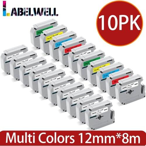 Labelwell 5/10PK MK231 12mm Label Tape Compatible for Brother M-K231 MK 231 MK-231 P-touch Printer Black on White Pattern Ribbon