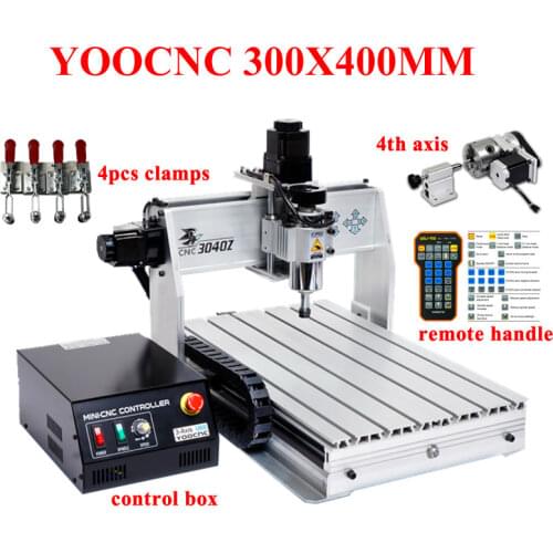 YOOCNC 3040Z Router 300x400mm Wood Milling Engraving Machine 4Axis 4030 USB 300W Ball Screw Aluminum Metal Engraver Mach3 Remote