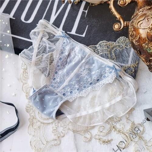 Fashion Japanese style hollow lace panties bow knot wrapped hip girl sweet panties transparent mesh sexy female student shorts
