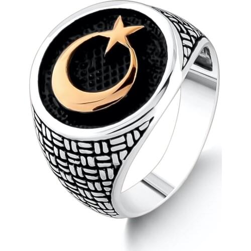 Real Sterling Silver Signet Crescent Star Ring Silver Men Ring Silver Women Ring Gifts for Him Gifts for Men Made in Turkey