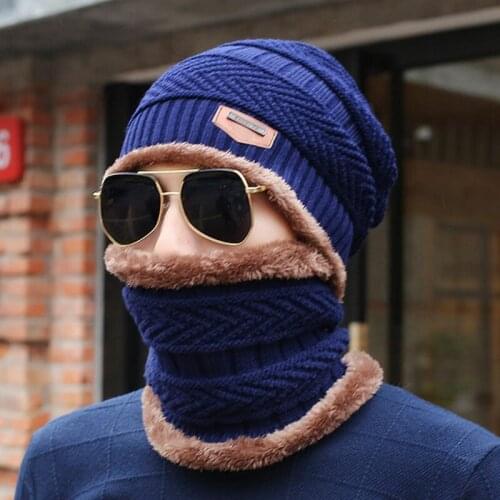 Fashion Men Warm Winter Hat Scarf Soft Knitted Hat Scarf Set Skullies Beanies Winter Hat For Women Unisex Knitted Caps U3