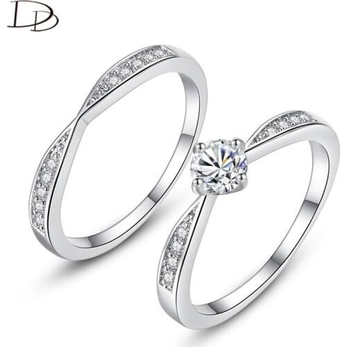 DODO X-Shaped Lovers Set Ring 2Pcs Four Claw AAA Zircon Rings Set For Women Engagement Anillos Couple Men Jewelry Wholesale R267