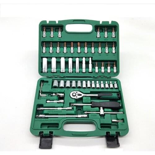 53PCS Auto Repair Tool Socket Wrench Tool Box 72 Tooth Quick Wrench Combination