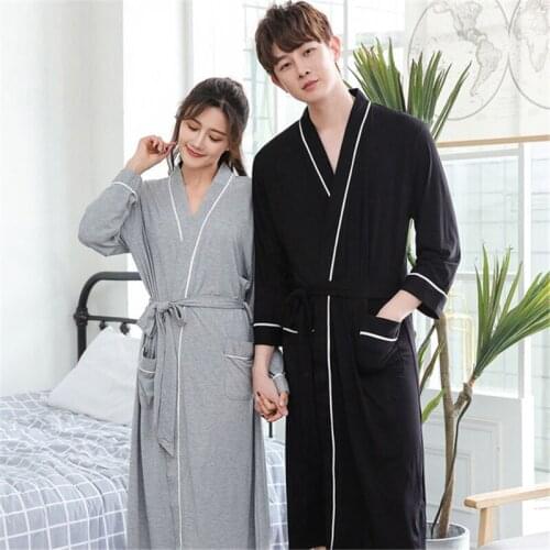 Couples nightgown spring and autumn new mens sleepwear Korean loose robe unisex yukata simple soft home service pijamas 2020