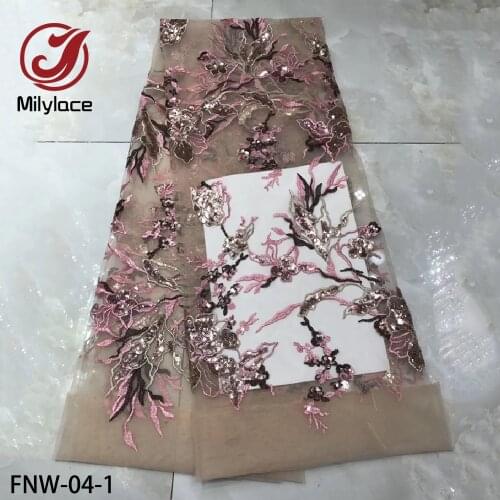 Latest French Lace Fabric High Quality African Bridal Wedding Lace Fabric Embroidery Lace Fabric with Sequins for Dress FNW-04