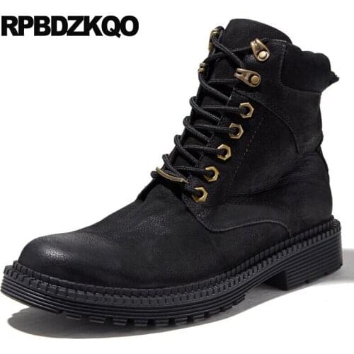 Shoes short lace up combat genuine leather european round toe army black men flat ankle military designer 2018 full grain boots