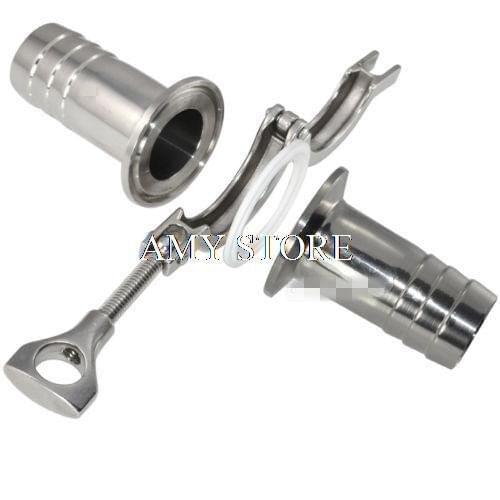 One Set 2pcs 1-1/2" 38mm Sanitary Hose Barb Ferrule SS304 Stainless Steel + 1Pc 1.5" Tri Clamp + 1Pc PTFE Gasket