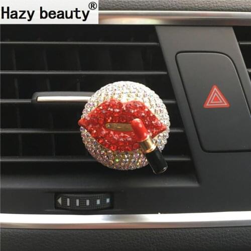 Luxury car car perfume Air conditioner outlet perfume clip Lips Lipstick decorate Rhinestone Handmade Car Styling Air Freshener