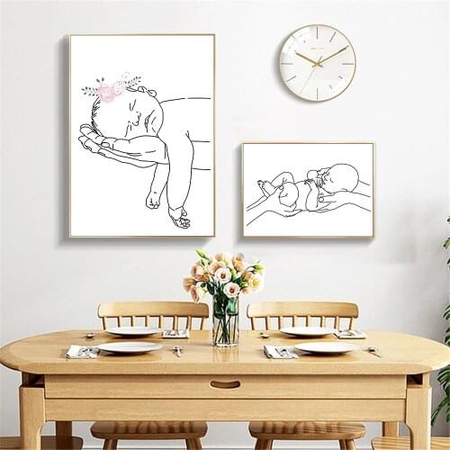 Hand Baby Line Drawing Canvas Print Poster Nursery Wall Art Painting Abstract Prints Minimalist Wall Pictures Living Room Decor
