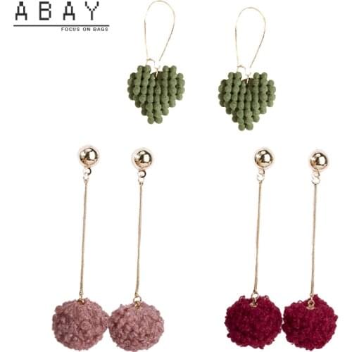 S925 Silver Needle Hot Hollow Love Earring Women New Winter Temperament Simple Red Elegant Wool Ball Versatile Design Earrings