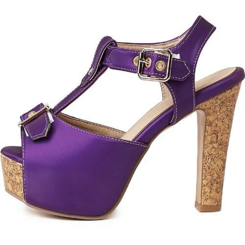 Fashion Gladiator Sandals Women Platform T-straps Summer Shoes For Women High Heels Blue Purple Party Shoes Female Large Size