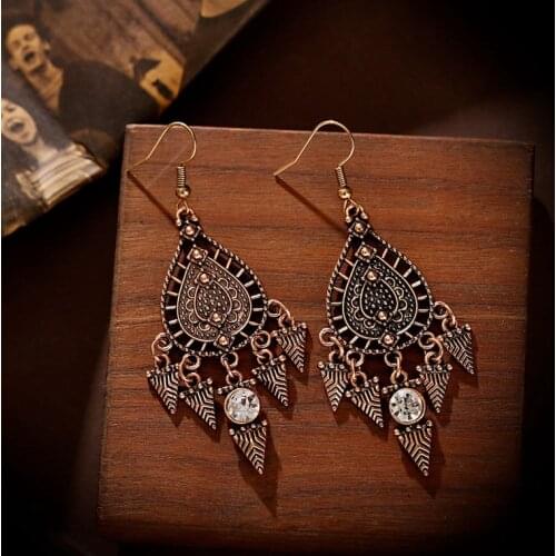 2020 Geometric Bohemian Statement Tassel Alloy Earrings Gold Silver Color Vintage Rhinestone Earrings