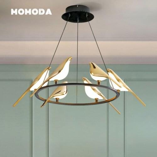 Modern Bird LED Chandeliers Lights Nordic Zinc Alloy Acrylic Golden Round Lamps Lustre Bedroom Living Room Indoor Lighting