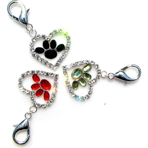 Rhinestone paw print paw charm dog collar pendant ornament fashion pets jewelry accessories 6pcs lot 3colors available